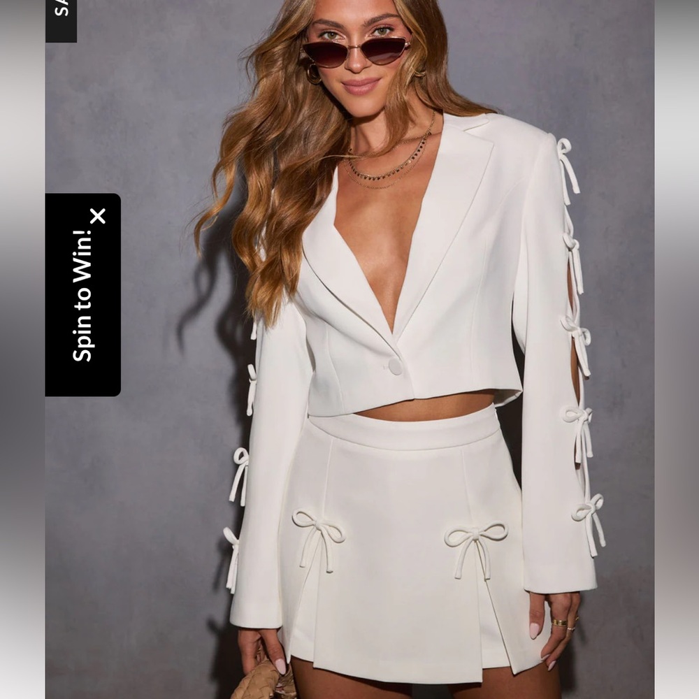 Vici Jaydin Bow Sleeve Cropped Blazer and Mini Skort | Matching set bridal look